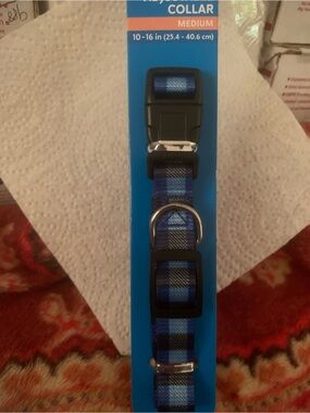 Blue Plaid Adjustable Dog Collar - Medium 10”- 16”inches NEW NWT